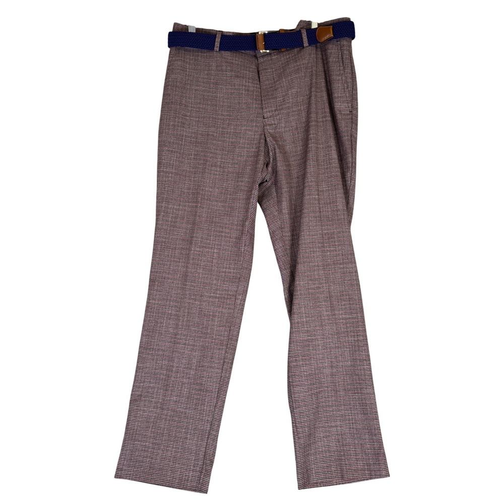 Tommy Hilfiger Mens 34x30 Burgundy Houndstooth Dress Pants with Belt Stretch